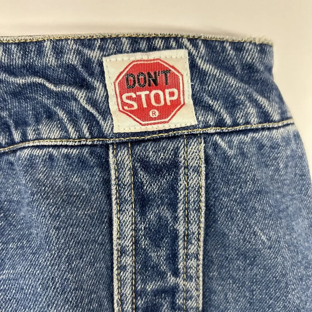 Vintage 80’s Blue Jeans Don’t Stop Denim Baggy Junior Women’s Size 11/12 - Picture 9 of 11